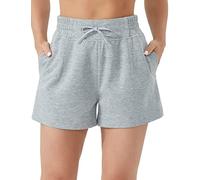 THE GYM PEOPLE Short de survêtement taille haute avec cordon de serrage pour femme avec poches, Gris clair chiné, Taille M