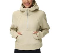 THE GYM PEOPLE Sweat à Capuche pour Femme avec Demi-Fermeture éclair et Manches Longues en Polaire avec Poches et Trou pour Le Pouce, Kaki, M