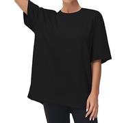 THE GYM PEOPLE T-shirts décontractés surdimensionnés pour femme, col rond, manches courtes, t-shirt basique d'entraînement, noir, Taille XL
