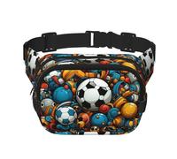 The Happy World of Football Square Sac banane double couche avec bandoulière réglable Idéal pour les sports de plein air, noir, One Size
