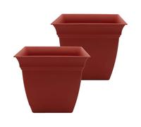 The HC Companies Eclipse Lot de 2 Pots de Fleurs carrés avec Soucoupe pour intérieur et extérieur pour Fleurs, légumes, Herbes, Argile