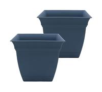 The HC Companies Eclipse Lot de 2 Pots de Fleurs carrés avec Soucoupe pour intérieur et extérieur pour Fleurs, légumes, Herbes aromatiques, Bleu Ardoise