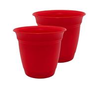 The HC Companies Eclipse Lot de 2 Pots de Fleurs Ronds avec Soucoupe, extérieur et intérieur, Trous de Drainage, légers et résistants aux UV, pour Plantes, Fleurs et Herbes, 30,5 cm, Rouge
