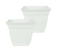 The HC Companies Lot de 2 Pots de Fleurs carrés Eclipse de 25,4 cm avec Soucoupe - pour intérieur et extérieur - pour Fleurs, légumes, Herbes - Blanc