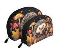 The Hedgehog in The Champignon Grass Printed Makeup Bags 2 Piece Portable Shell Travel Toiletry Bag, blanc, Taille unique