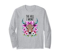 The Hell I Wont Cowgirl Boho Cow Skull Go Milk a Bull Cowboy Manche Longue