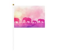The Herd of Elephants Under the Sunset Sun Lot de 6 mini drapeaux durables de 14 x 21 cm sur bâtons pour extérieur, cour et jardin