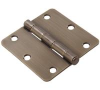 The Hillman Group 852613 3-1/2 Residential Door Hinge - 1/4 Round Corner - Removable Pin - Full Mortise - Antique Brass 1-Pack by The Hillman Group