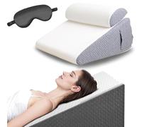 The Hiquo Wedge Pillow with 100% Silk Sleep Mask, Bed Wedge Pillow for Headboard, Adjustable Wedge Pillows Set for After Surgery, Acid Reflux Relief, Sleeping, Back Pain Relief (With Neck Pillow)