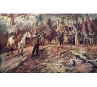 The Hold Up. After a work by American Artist Charles Marion Russell 1864-1926. A US Mail coach is held up by outlaws. Poster imprimé par Ken Welsh (45,7 x 28,9 cm)