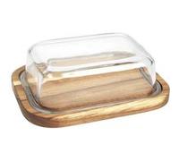 The Home Deco Factory - Beurrier en verre et acacia 19 x 14 cm Marron G