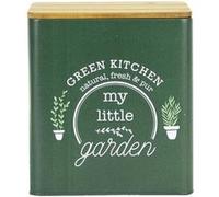 The Home Deco Factory - Boite en métal avec couvercle en bois My Little Market vert Vert G