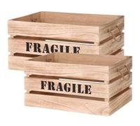 The Home Deco Factory - Cagette en bois brut Fragile (Lot de 2) Naturel G