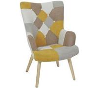 The Home Deco Factory - Fauteuil en tissu patchwork pieds en bois brut Alta jaune Jaune G