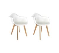 THE HOME DECO FACTORY - HD3092 - Lot de 2 Fauteuils Scandinave Bois + Pp Blanc 62,80 x 59,80 x 85,30 cm
