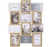 HOME DECO FACTORY - HD4218 Cadre Photo Multiple Pêle-Mêle 12 Vues - Bois et Blanc, Décoration Maison, 44 x 3 x 58 cm, Couleurs Blanches et Boisées, Vitres en Verre