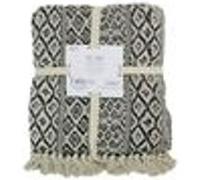 Home Deco Factory - Plaid Ethnique à Franges Motif Carreaux Blanc et Noir 120 x 150 cm