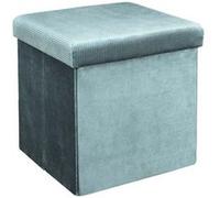 HOME DECO FACTORY – Coffre pouf pliable Giulia – Velours côtelé, 38x38x38 cm, Bleu canard