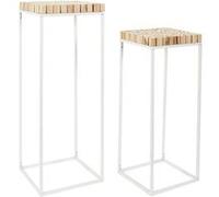 Set de 2 sellettes gigognes effet rondin de bois en bois et métal - Blanc et marron