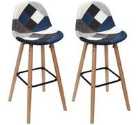 - Set de 2 tabourets de bar patchwork bleu gris