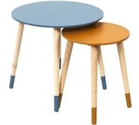 HOME DECO FACTORY - Lot de 2 Tables Gigognes Bicolore Bleu Jaune - Dimensions : Small 33 x 40 cm - Tall 43 x 48 cm