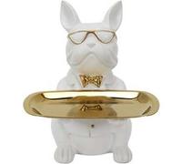 The Home Deco Factory - Vide poche déco bouledogue cool assis blanc et doré Blanc et doré G