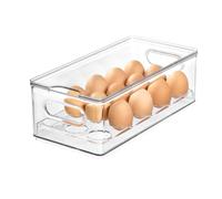 The Home Edit by iDesign Boîte à œufs avec couvercle en plastique recyclé transparent, Capacité de 15 oeufs