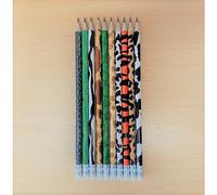 The Home Fusion Company Lot de 10 crayons HB super funky avec gomme à effacer Motif léopard zèbre tigre