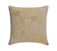The HomeCentric Beige Décoratif Housses de Coussin 55x55 cm | Lot de 2 Moderne Mélange de Lin Housse de Coussin Floral | Broderie de Perles Taies d'oreiller pour canapé et Chambre - Pearl Gingko