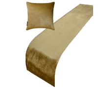 The HomeCentric Chemin de lit décoratif Or, Queen de 185 x 45 cm Coureur de Lit avec 2 Coussin Velours Velours Moderne - Gold Velvet Plush