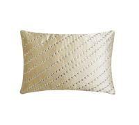 The HomeCentric Crème Décoratif Housse de Coussin Lombaire 30 x 50 cm | Moderne Satin Housse de Coussin Rayé | Broderie à la Main en Cristal Taies d'oreiller pour canapé, Sofa et lit - Crystal Bliss
