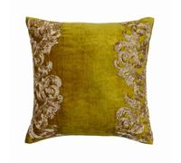 The HomeCentric Décoratif Citronnelle Housse De Coussin, 35 x 35 cm Velours Oreiller, Housse de Coussin avec Broderie Zardozi, Abstrait Oreiller, Baroque Housse De Coussin - Gold Mythology