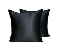 The HomeCentric Décoratif Noir Housses de Coussin Lot de 2, 60x60 cm Satin Coussin Satin uni et flammé, Housse de Coussin, Solide Coussin, Moderne Housses de Coussin - Black Slub Satin