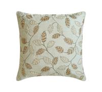 The HomeCentric Décoratif Poudre Bleue Housses de Coussin, 35x35 cm Lin Coussin Perles, Feuilles, Broderies et Faites à la Main, Floral Coussin, Contemporain Housses de Coussin - Leaf Whispers