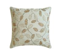The HomeCentric Décoratif Poudre Bleue Housses de Coussin, 50x50 cm Lin Coussin Perles, Feuilles, Broderies et Faites à la Main, Floral Coussin, Contemporain Housses de Coussin - Leaf Whispers