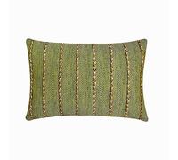 The HomeCentric Décoratif Vert Housse de Coussin Lombaire, 30x40 cm Jute Coussin, Housse de Coussin avec Dentelle, Tissage Chevron, Chevrons Coussin, Contemporain - Mossy Jute Magic