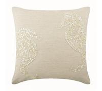 The HomeCentric Ecru Couverture D'Oreillers, Hippocampe Ocean and Beach Couverture D'Oreillers, Lot de 2, 50x50 cm Taies d'oreiller, Mediterraneen Housses De Coussin, Cotton Linen - Sea Horse Pearls