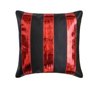 The HomeCentric Noir Housse Coussin, 45x45 cm Housse de Coussin pour canape, Faux Cuir Housse de Coussin pour canape, Bandes en Cuir Metallise Blocage de Couleur Housse de Coussin - Alternating Red