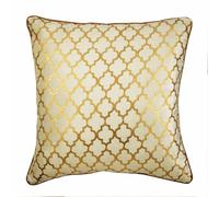 The HomeCentric Taie d'oreiller Decorative Or Ivoire et Feuille Doree Imprimee Lot de 2, 40x40 cm Velours Or, Housse de Coussin à la Main Velours - Moroccan Lattice