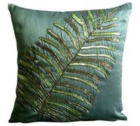 The HomeCentric Vert Fonce Couverture D'Oreillers, Feuille Paillettes Et Perles Couverture D'Oreillers, Oreiller Jet Couvre Lot de 2, 40x40 cm, Carre Soie Oreillers Couvre pour Canape - Floating Leaf
