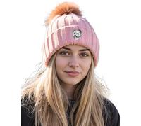 The House Of Dog: Westie West Highland White Terrier Bonnet brodé en fausse fourrure avec pompon en grosse maille super douce Unisexe, rose, taille unique