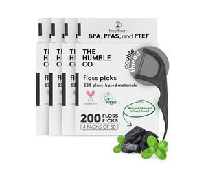 The Humble Co. Choix de Fil à Base de Plantes | Charbon | Respectueux de la Nature, Vegan, Approuvé par les Dentistes - Élimine la plaque et donne une sensation de fraîcheur (4 x 50p)