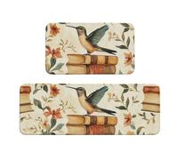 The Hummingbird Is Standing On The Book Lot de 2 tapis de cuisine rembourrés confortables pour la décoration de la maison, évier, tapis de cuisine pour le sol, antidérapant, lavable, blanchisserie