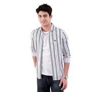 The Indian Garage Co Chemise pour homme, coupe normale, rayée, manches longues, col coupé, chemise décontractée, Blanc., S