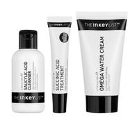 The-INKEY-List Visage NettoyantsClearer Skin Starts Here Salicylic Acid Cleanser 60ml + Succinic Acid Treatment 15ml + Omega Water Cream 50ml + Hydrocolloid Invisible Pimple Patches deluxe sample (12