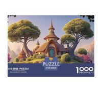 The Island Surrounded by Green Trees` 1000 Piece Découpe Précise Puzzle Dreamy Flower Village Vibrant Jigsaw Déco Maison pour Enfants 38x26cm/1000pcs