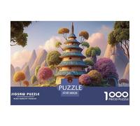 The Island Surrounded by Green Trees` 1000 Pièces Puzzles Treehouse Hobbit Manor Défiant Et Éducatif Puzzle pour Adultes Jeu Créatif 38x26cm/1000pcs