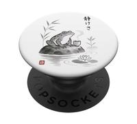 Thé Japonais Sumi-e Frog Tea Art Zen Ink Wash Serenity PopSockets PopGrip Adhésif