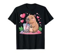 Thé Kawaii Capybara Boba avec cœurs roses et animaux mignons T-Shirt