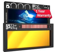 The King 1.0 | Lentille de soudage réglable dorée | 5,1 x 11,4 x 0,8 cm | Réglable des nuances 5-13 (9 lentilles en 1) | Face dorée - Vue de soudure bleu profond | Série Ridge Products Royal